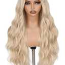 FAVE Long Blonde Wig Wavy Synthetic Wig Platinum Blonde Wig Middle Part Natural Blonde Wig Wigs for White Women(28 Inches)