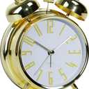 Super Loud Alarm Clock for Heavy Sleepers Adults,Twin Bell Retro 4 Inch Silent Non-Ticking Quartz with Backlight, Metal dial, Alarm Clocks for Bedrooms Bedside (Gold-White)