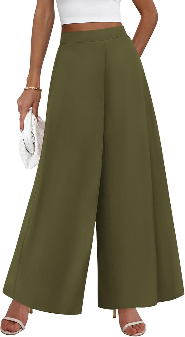 KIRUNDO Palazzo Pants for Women Dressy 2026 Spring Slacks Wide Leg High Waisted Business Casual Work Trousers with Pockets (Green, S)