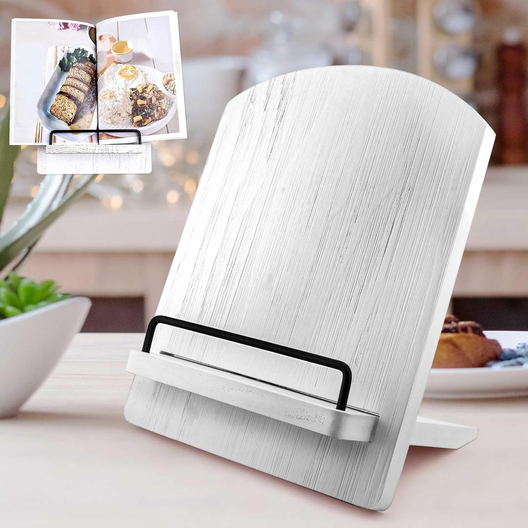 Cookbook Stand Recipe Book Holder: Vintage Cutting Board Style Cookbook Stand - Adjustable Display Stand as Kitchen Counter Decor - Recipe Book Holder for Counter