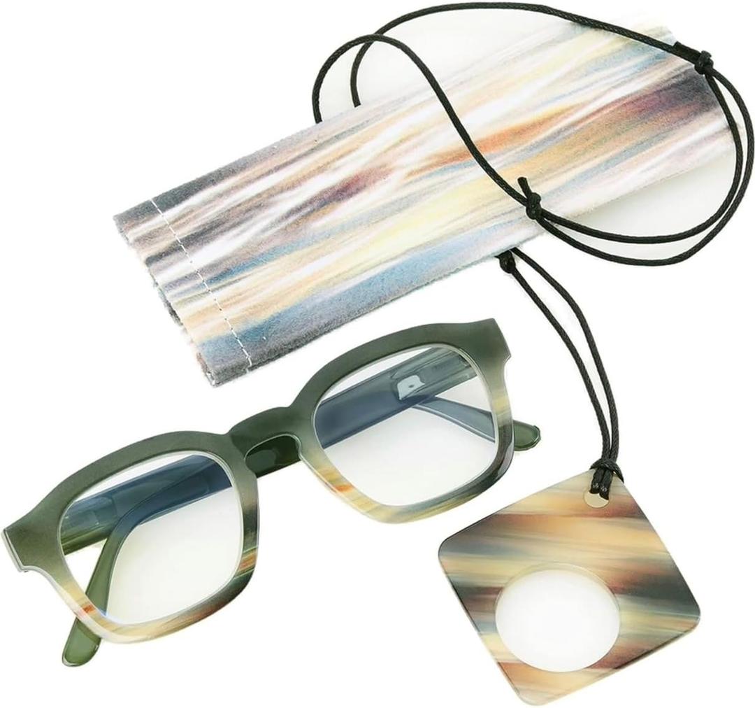 Women Reading Glasses Trendy Readers Blue Light Filtering Glasses +0.00 +1.25 - +3.00 (Dark Green / Beige)