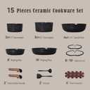 CAROTE 15Pcs Ceramic Cookware Set, Pots and Pans Set Non stick, Kitchen Cooking Set with Detachable Handle, Non Toxic Induction Cookware, Dishwasher/Oven Safe, PFAS Free, Black&Gold