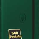 Premium 9 Pocket Card Binder for 540 Cards, Fabmaker PU Cover Trading Card Binder, Sturdy Card Collection Album, Sleek Card Holder Folders for Game Cards & Sports Cards, Dark Green