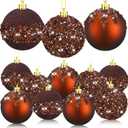 Syhood 12 Pieces Glitter Christmas Ball Ornaments Rhinestone Sequin Christmas Decorations Hanging Plastic Balls for Xmas Trees Wedding Party Holiday Decorations(3.15 Inch,Brown)