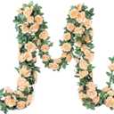 YRIOWMI 10PCS Fake Rose Garland, 7.5Ft Artificial Vines Flowers Hanging Rose Vine forfor Table Wedding Backdrop Arch Wall Party Mantle Festival Decor (Champagne)