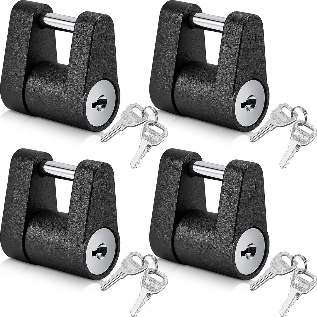 Chumia 4 Pack Trailer Tongue Coupler Lock with Keys, Trailer Hitch Lock, Diameter 1/4 Inch 3/4 Inch Span Tongue Hitch for Tow Boat Rv Truck Car's Coupler, Black