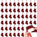 BBTO 48 Pieces Plush Cuff Christmas Mini Stockings 7 Inch Buffalo Plaid Hanging Stockings Xmas Candy Holder Tableware Holders (Red and Black)