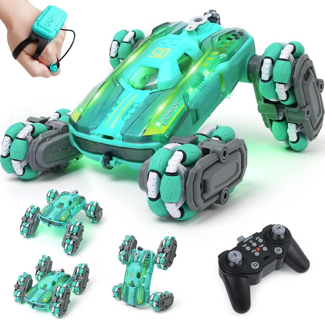 FUNiOi Cool 8WD RC Stunt Car for Kids Ages 6 7 8-12 13 14 Year Old - Remote & Gesture Hand-Controlled Toy with Lights & Music, Rotating Drift Car for Boys, 2.4Ghz