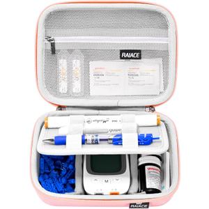 RAIACE Hard Storage Case for Diabetic Supplies, Bag fit for Glucose Meter, Insulin Pen, Glucose Monitor, Blood Sugar Test Strips,Lancets,. (for sale is case only) (Pink)