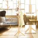 Wooden Coat Rack Freestanding with 8 Hooks & 3 Adjustable Sizes for Clothes, Space-Saving Design for Bedroom Office Entrance Holds Hats Coats Scarves Bags
