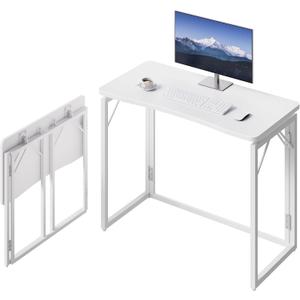 JOYMOOP White Folding Desk - 31.5", No Assembly Small Foldable Desk for Home, Office, Wooden Top Folding Computer Desk for Working, Writing, Studying, 31.5" Width