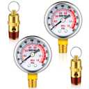 Therwen 4 Pcs Air Compressor Parts Replacement and Air Gauge Set, 1/4" Npt Relief Pressure Safety Valve 0-125 Psi Pressure Gauge for Tank Accessory(200 PSI)