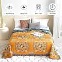 Boho Throw Blanket for Bed 100% Cotton Soft Lightweight Quilt Floral Embroidery Home Decor Spring Breathable Bed Blanket,80"x90" All Season Reversible Yellow Blankets for Sofa Couch Chair