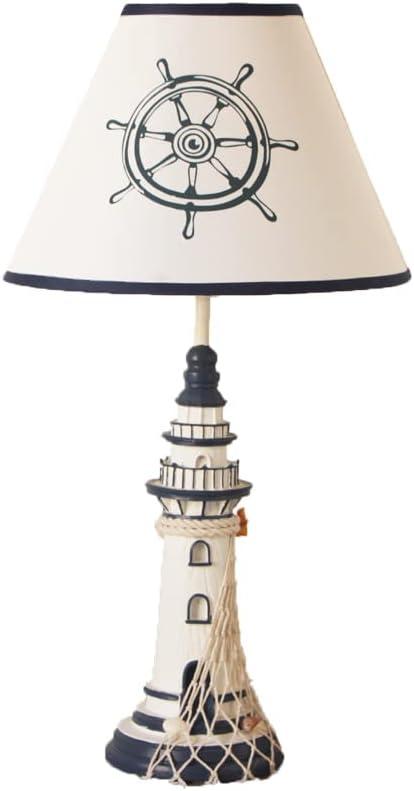 Meefad Lighthouse Table Lamp, Nautical Theme Night Light, Kids Bedside Lamp with Fabric Shade for Bedroom Office Nightstand