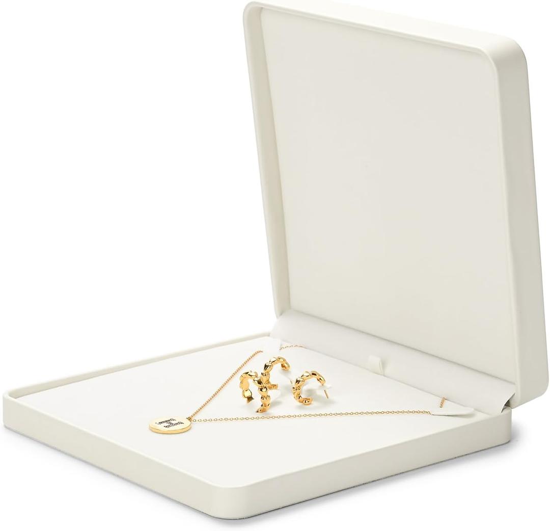 Oirlv Luxury Leather Jewelry Set Box Big Necklace Storage Case Jewelry Gift Box for Bracelet Necklace Earring Ring(Creamy-white) (Big Necklace Box)