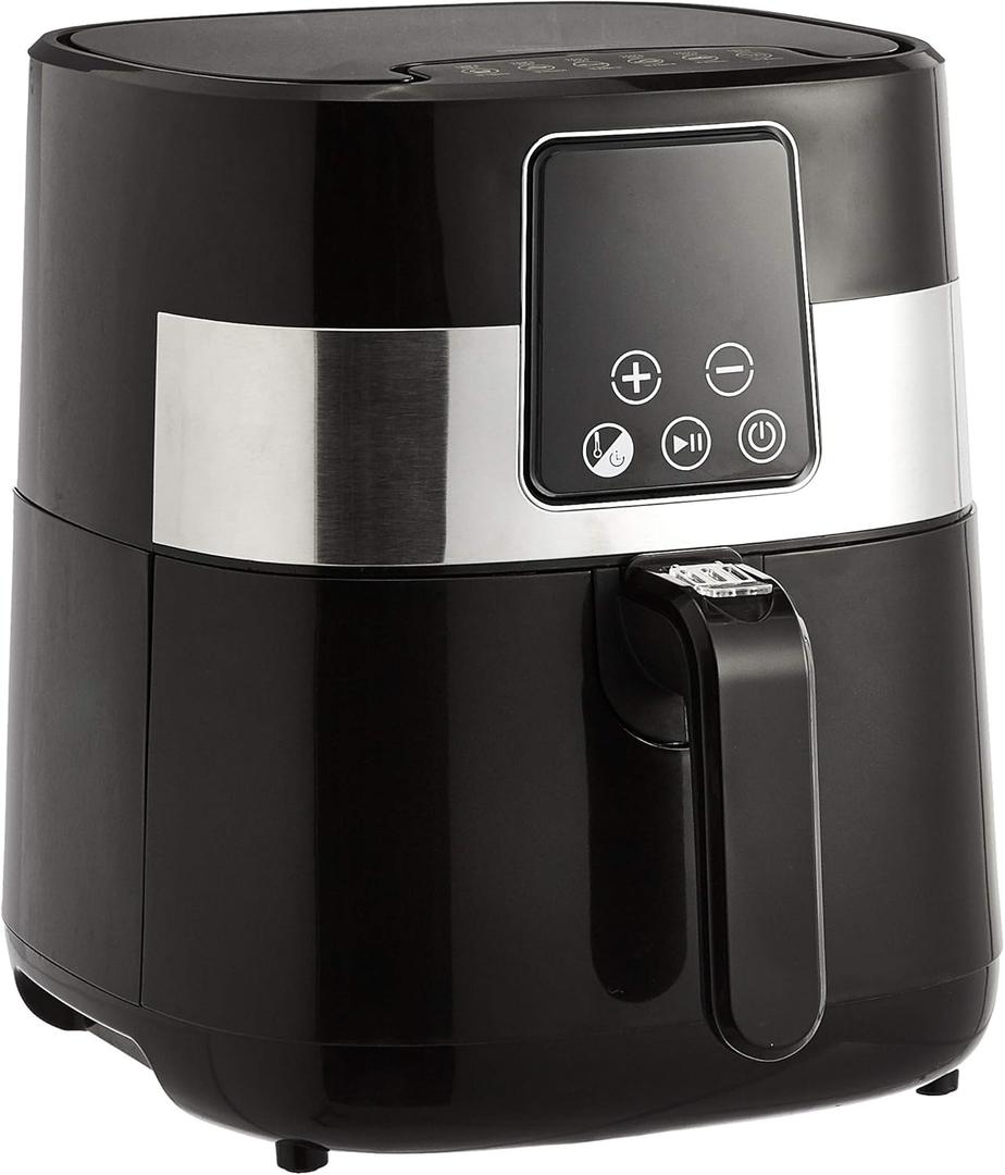 Amazon Basics 3.2 Quart 6-In-1 Air Fryer (Fry, Crisp, Roast, Bake, Reheat, Dehydrate), Non-Stick, with Timer, Auto Shut-Off, Digital Touch Screen, 180-400F, 1400W, Black/Silver