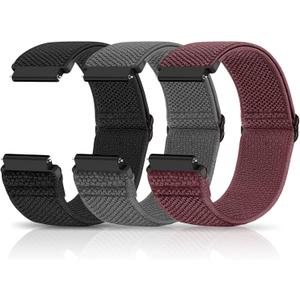 Compatible with 20mm Watch Bands Quick Release Replacement Wristband,Adjustable Stretchy Nylon Solo Loop Straps Fabric Braided Sport Elastic Bands for Men Women (Black+Grey+Wine Red)