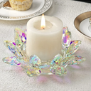 Large Crystal Lotus 7'' Width Candle Holder Tealight Pillar Candle Plate Candlestick, Glass Votive Candle Holder for Christmas Wedding Dinner Table Decor