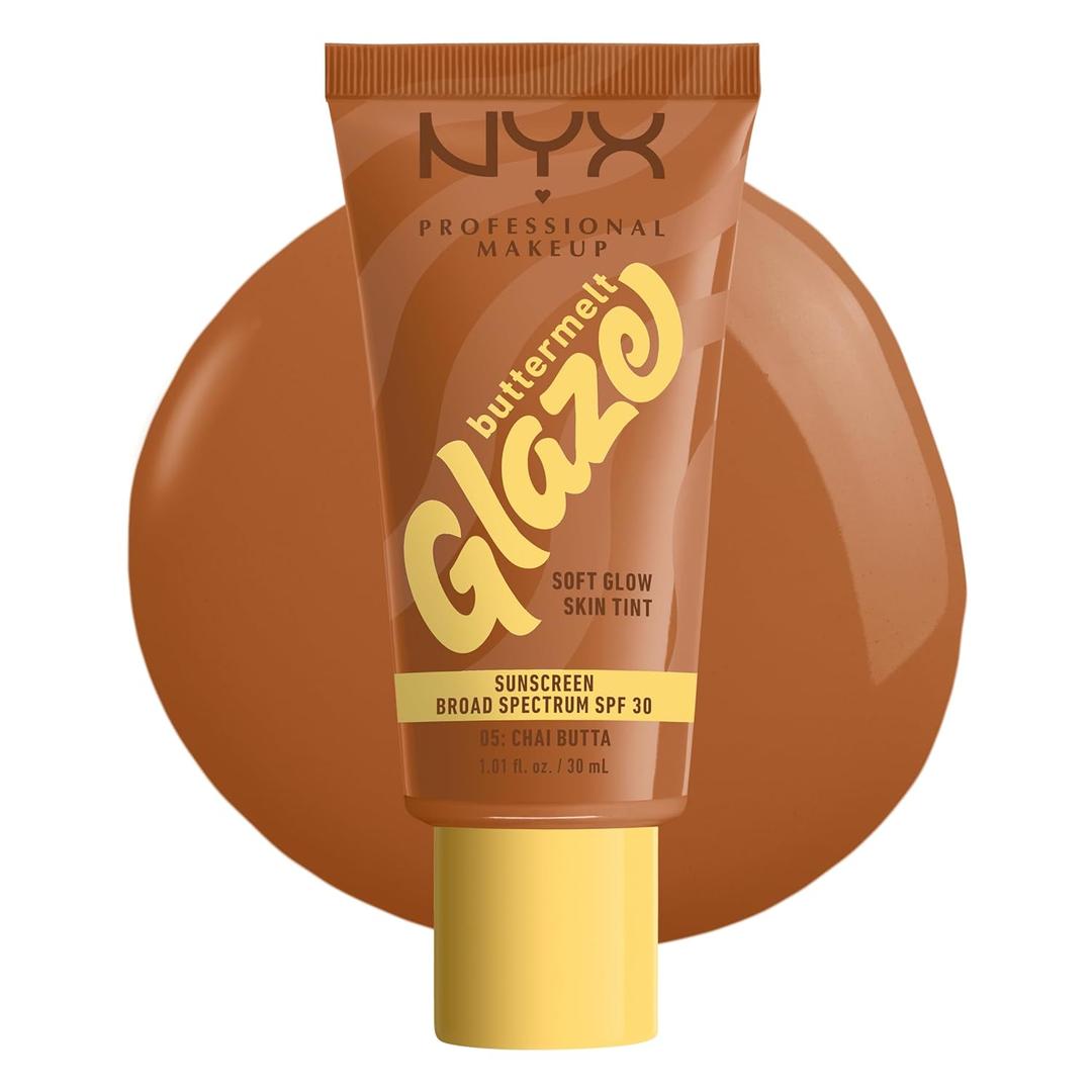 NYX PROFESSIONAL MAKEUP Buttermelt Glaze Soft Glow Skin Tint + SPF 30, Up To 12HR Wear, 05 Chai Butta (1.01 Fl Oz (Pack of 1))