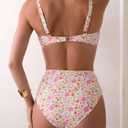 Fanuerg Women's High Waisted Bikini Sets Wide Straps Two Piece Swimsuit Floral Print Bathing Suits (White, L)
