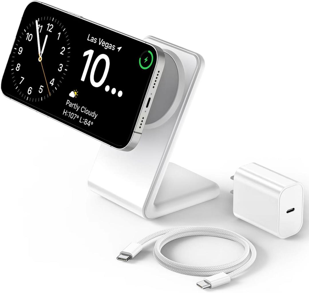 Mag-Safe Charger Stand for iPhone 16 (with 20W Adapter, 5Ft Cable), Magnetic Wireless Charger with Fast Charging Capability for iPhone 15/14/13/12 Series- Grey