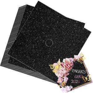 JarThenaAMCS 30Pcs Black Glitter Cardstock DIY Graduation Cap Decoration Kits Construction Paper for Grad Caps with Glue Points for Congrats Grad Party Favors Supplies