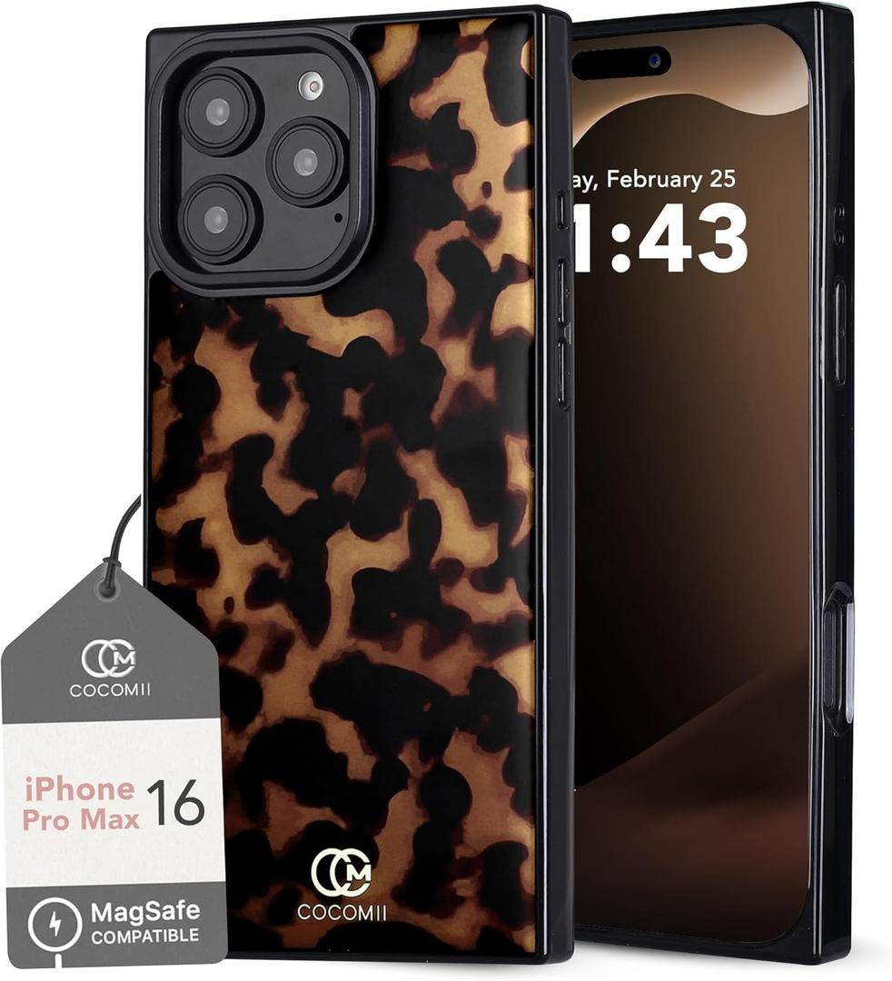 Cocomii - Rectangle Case Compatible with iPhone 16 Pro Max - Compatible with MagSafe, Tortoiseshell Pattern, Animal Print, Glossy, Magnetic Phone Case for iPhone 16 Pro Max 6.9 inch, Black/Brown