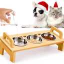 Elevated Cat Food Bowl, 3 Stainless Steel Raised Cat Bowls with Stand, 15Tilted Cats Bowl for Small Dog, Cats Food and Water Bowl Set, Anti Vomiting, Whisker Fatigue and Dishwasher Safe (Natural)