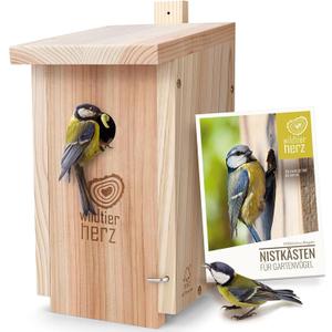 Wildlife Heart Birdhouse for Great Tits, 32mm, Solid Wood, Screwed | Weatherproof Nesting Boxes for Birds | Natural & Robust Titmouse Bird House