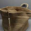 Goodpick Large Wicker Laundry Basket Jute Woven Basket for Clothes, Shoes, Towels, Decorative Storage Basket in Living Room, Bathroom, Entryway, Round Toy Basket 17.7 x 12.6 Inches, Jute