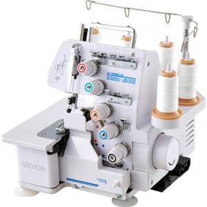 VEVOR Serger Overlock Sewing Machine, 1250 Stitches Per Minute, 2-3-5 Thread Capability, with LED Light and Strong Suction Feet, Heavy-Duty Metal Frame Sewing Machine for Various Fabrics, White