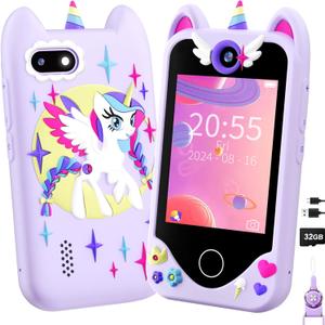 Kids Smart Phone for Girls Gifts - Toddler Christmas Birthday Gift for Age 3 4 5 6 Year Old, Kids Cell Phone Toy with Touchscreen, Dual Cameras, Learning, Kid Mp3 Player, Games with 32 GB Card, Purple