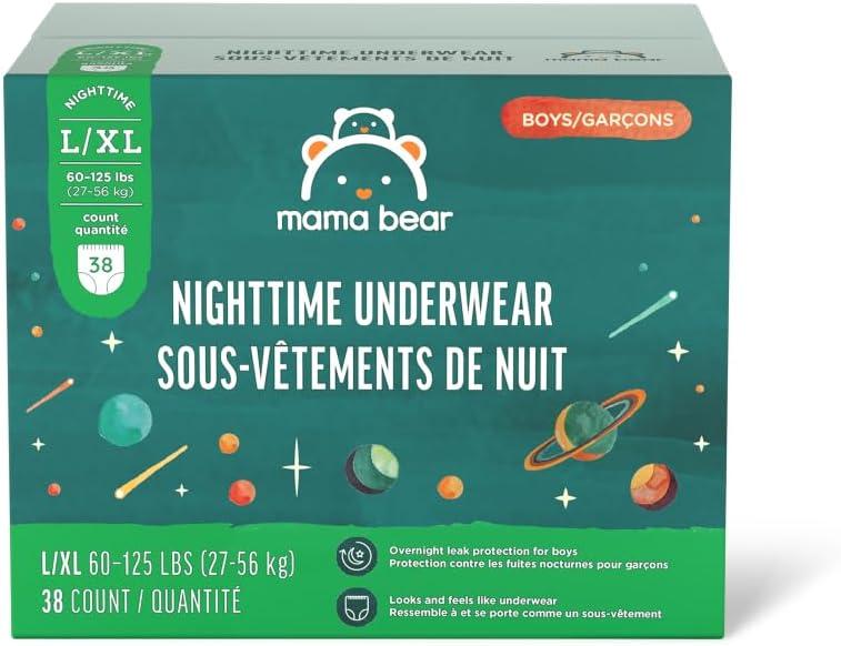 Amazon Brand - Mama Bear Nighttime Underwear for Boys, Hypoallergenic, Size Large/Extra-Large (38 Count) White