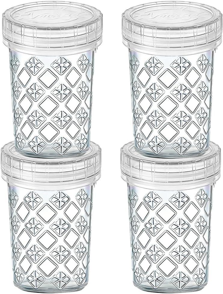 4 Pack Glass Canning Jars with Lids, Glass jars with Airtight Lids, 20 oz Wide mouth Mason Salad jars,BPA Free Food Storage Containers for Yogurt Spice Sugar, fridge dishwasher safewhite