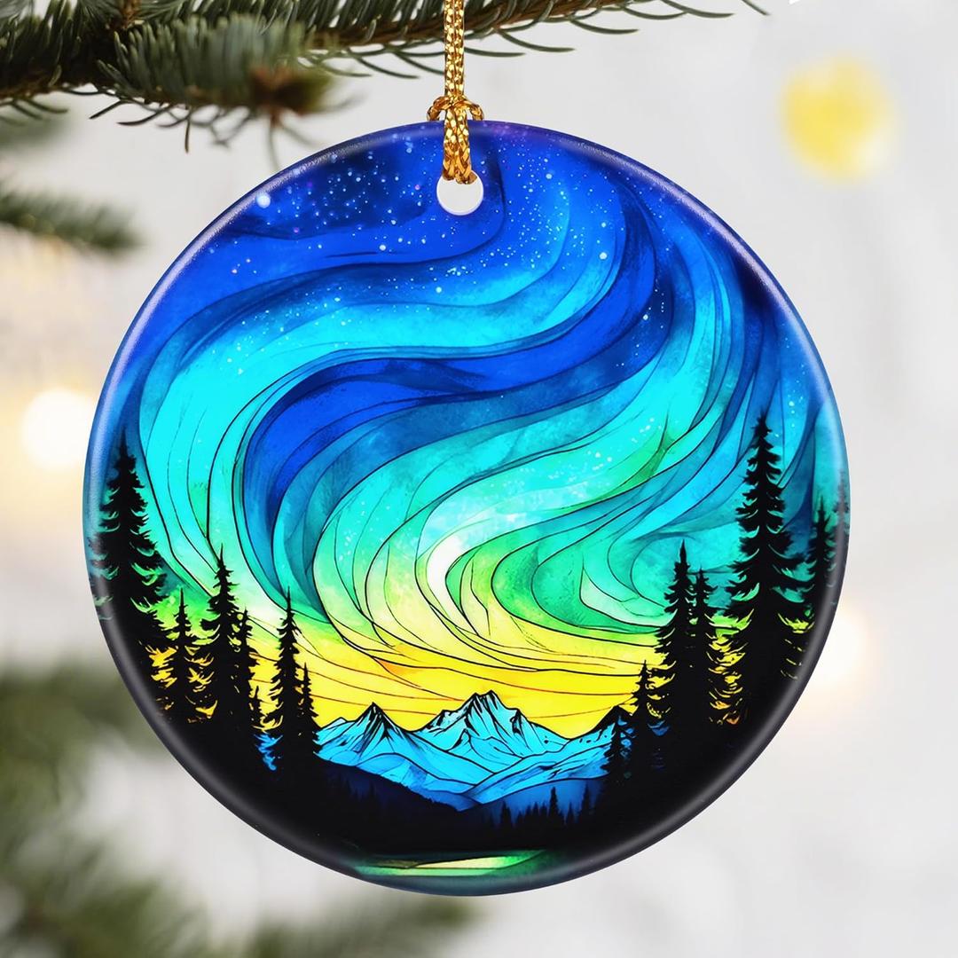 Christmas Ornaments, Dodosky 2.8in Ceramic Ornament, Xmas Decor, Christmas Tree Ornaments, Xmas Decorations for Tree, Holiday Ornament, Gift Ideas, Gifts for Women Men Mom Grandma - Northern Lights
