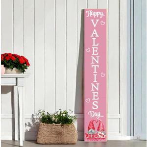Pink Valentines Decor Valentines Porch Sign Porch Decor Gnomes Outdoor Decorations Wooden Door Decorations Indoor Outside Welcome Sign for Front Door 46.8 Inch Style 2