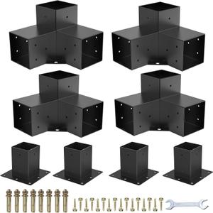 Pergola Brackets 4x4Woodworks Pergola kit Modular Modern Outdoor pergola Hardware Kit DIY Elevated Wood Stand kit Includes 4 Bracket Shoulders 4 Boots for 4x4 (Actual: 3.5x3.5 Inch) Lumber