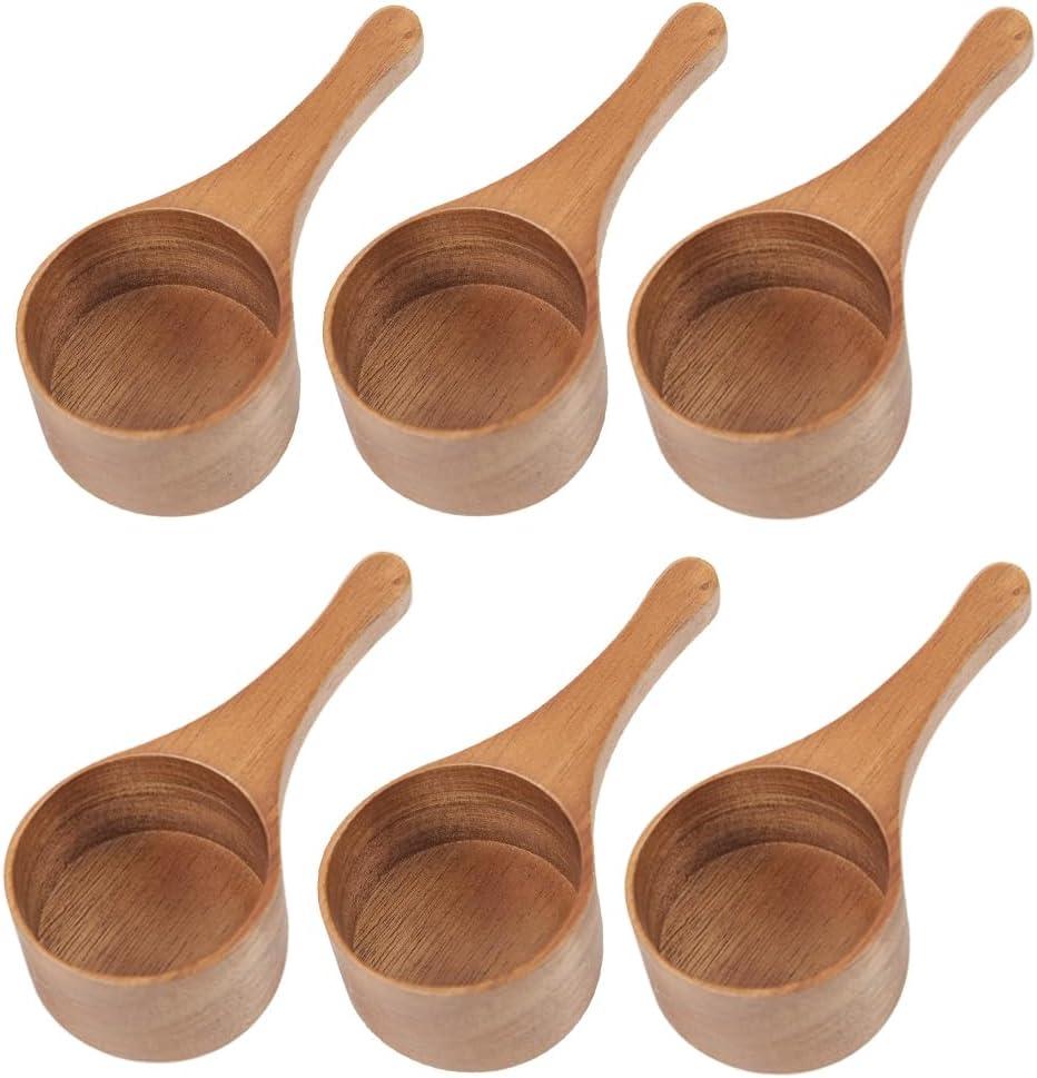 6 Pack Acacia Wood Coffee Scoops, Small Wooden Coffee Spoons for Jars and Containers Set of 6 Tablespoon Bean Scoop Cute Coffee Beans Measuring Scoop for Cooking Bath Salt,