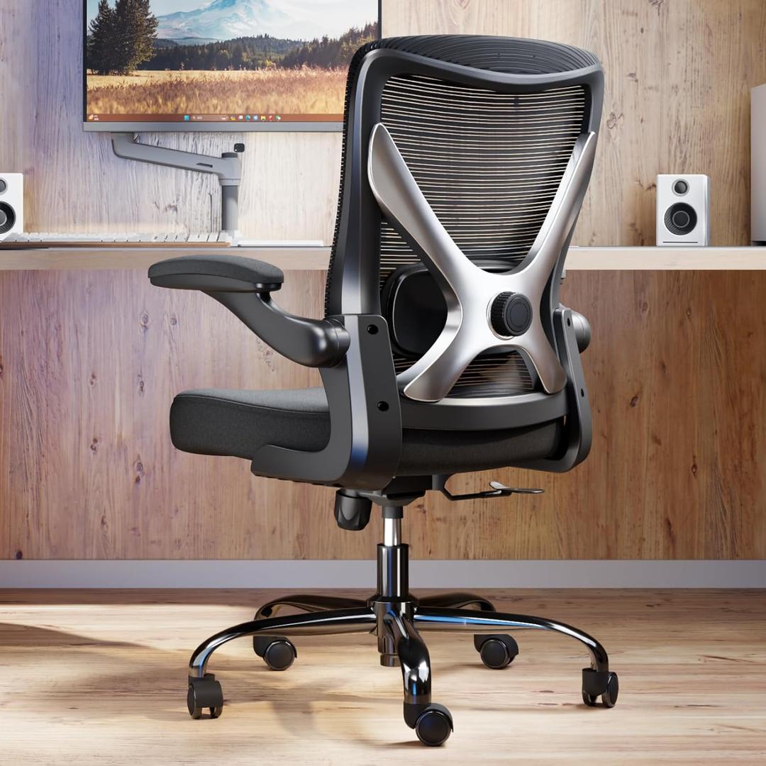Ergonomic Office Chair - X-Shaped Computer Desk Chairs Comfy, Mesh High-Back Gaming Chair with Adjustable Lumbar Support, Executive Task Chair for Adults, Comfortable for Long Hours (Black)