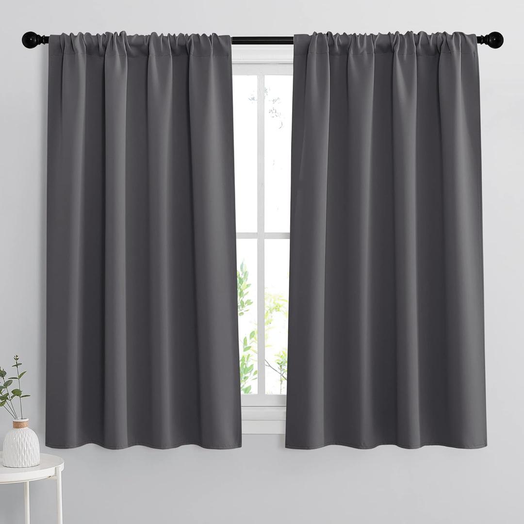 RYB HOME Blackout Curtains for Bedroom Living Room 63 inches Long, Thermal Insulated Privacy Rod Pocket Drapes for Nursery Office Home Theater, Width 34 by Length 63, Grey, 2 Panels