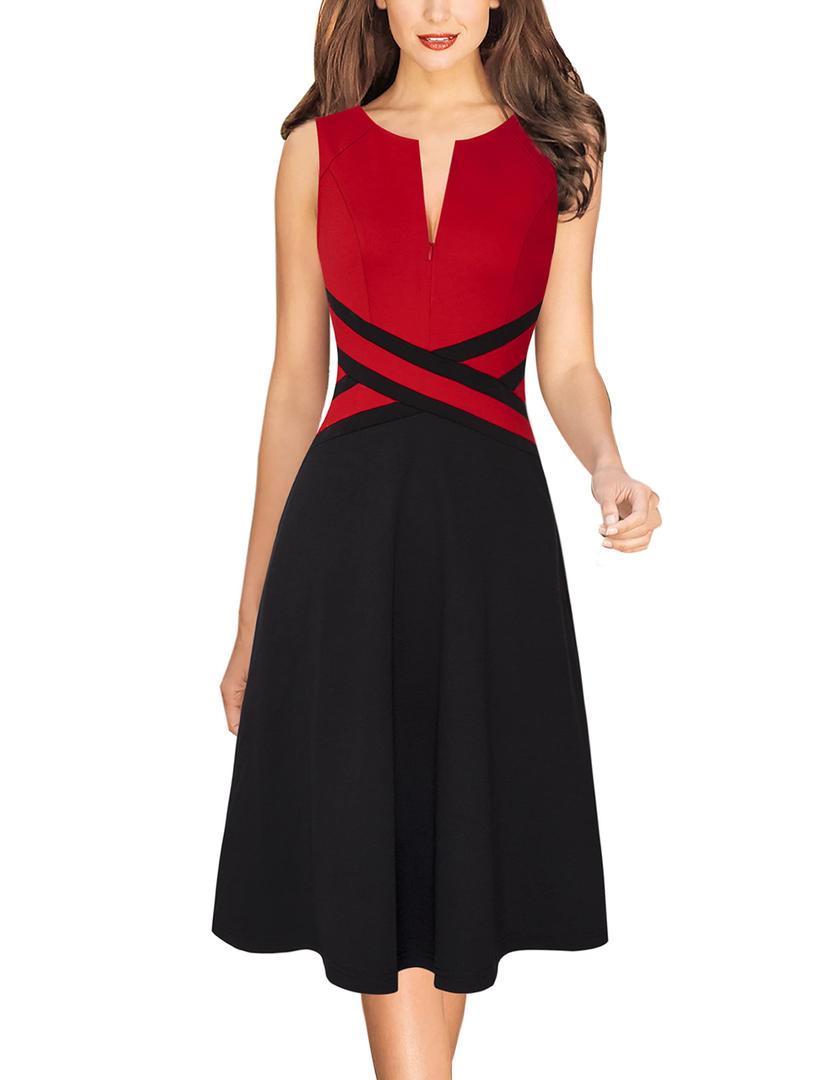 VFSHOW Womens Front Zipper Work Office Business Casual Church A Line Dress (XXL)