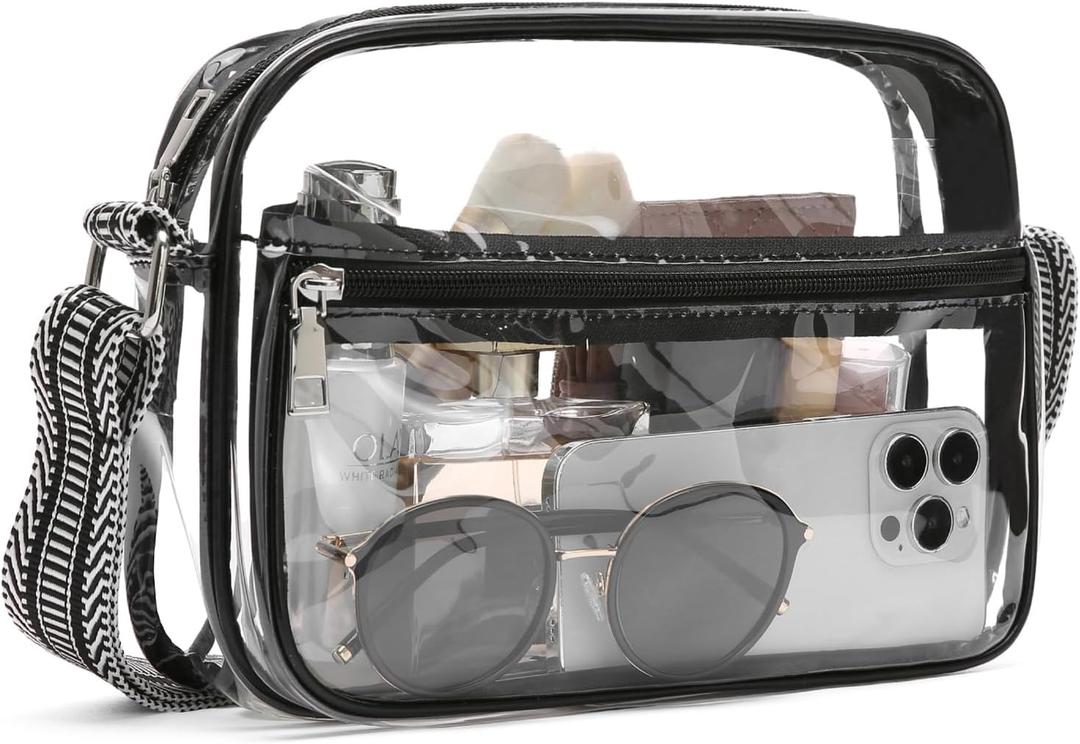 BOSTANTEN Clear Bag for Women Stadium Approved Clear Bags Small Crossbody Purse Trendy for Concerts Sports Events (A01-black)