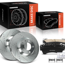 A-Premium 13.77 inch (349.7mm) Front Drilled and Slotted Disc Brake Rotors + Ceramic Pads Kit Compatible with Select Audi, Porsche & Volkswagen Models - Q7 2007-2015, Touareg 2004-2008/2010, 6-PC Set