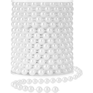 Faux White Pearl Beads Garland - 10mm Christmas Tree Beads 11 Yards White Pearl Strands Spool Pearl String Bead Roll for Wedding Party Christmas Tree Decoration(10mm 11Yards, White)