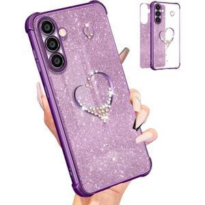 Petitian for Samsung Galaxy S24 Plus Case Women Girls Girly S24+ Cases Cover Glitter Bling Sparkle Diamond Purple with Luxury Heart Design Cute S24 Plus Phone Case Funda 6.7''