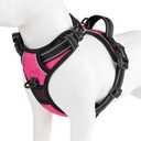 PHOEPET Reflective Dog Harness No Pull Large Breed Vest with 2 Metal Leash Attachment Hooks(L, Pink)