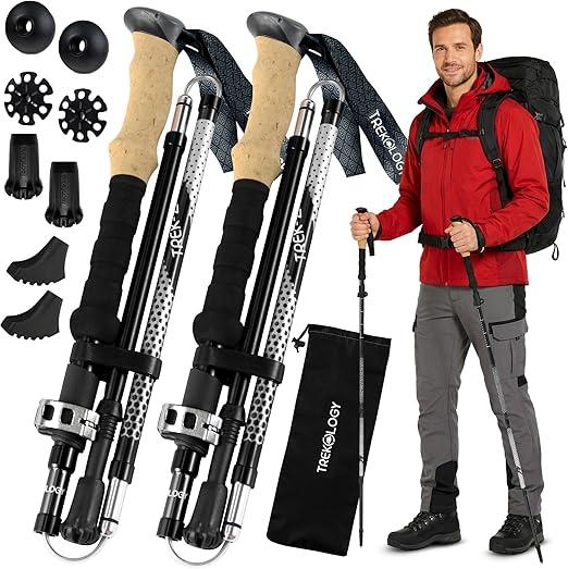 TREKOLOGY TrekZ Collapsible Hiking & Trekking Poles Balance Support for Seniors, Women, and Men, 2pc Per Set, 100–120 cm (for Height: 4’11” to 5’10”),  Volcanic Obsidian Black
