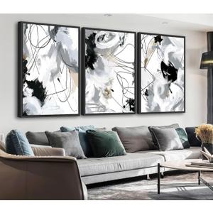 ASDCEUTICALS Large Framed Wall Art - Natural Framed Abstract Canvas Pictures for Living Room Modern Canvas Prints for Bedroom, Black Float Framed Art for Home Office Kitchen Decor 24" X 36" X 3pcs