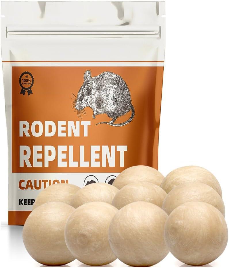 Rodent Repellent with Peppermint Oil, Mouse Repellent, Mice Repellent Balls for Indoor Outdoor, Rodents Repellent for House, Rat Deterrent Outdoor, Moth Balls for Outdoor Use - 10 Pack