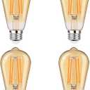 HWH ST58 Dimmable Light Bulb Pack of 4, 6W LED Edison Bulb Equivalent 60W, 600LM 3000K Warm White Light, Amber Glass, CRI 80+, H-ST58-LED-6W-A